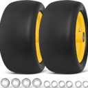 RONPOW 13x6.50-6 Flat Free Lawn Mower Tires and Wheel, for Zero Turn Mower | Universal 3/4", 5/8", 1/2" Bearings, 500 lbs Load, 4.33"-6.73" Hub Spacers, Solid Front Caster Replacement, 2-Pack Yellow