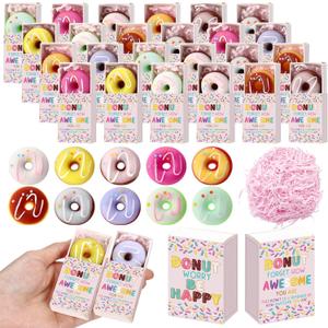 Wettarn 24 Sets Appreciation Donut Gifts Cute Stress Balls with Positive Reminder Boxes Bulk Party Favors for Employee Coworker Friends Office Desk Decor Christmas Valentines Birthday Stuffers