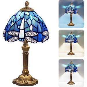 Tiffany Table Lamp, Stained Glass Desk Light, W12H19 Inch, Metal Leaf Base (Green Leaf)