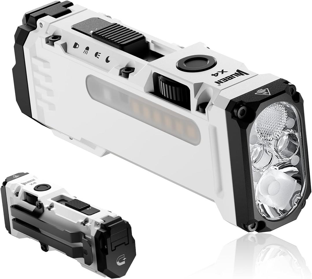 WUBEN X4 EDC Compact Flashlight with RGB Light, 1500 Lumens Mini Flashlight with Tactical Switch and Magnetic, IP68 Portable Pocket Clip USB C Flash Light for Camping, Checking, Emergencies (White)