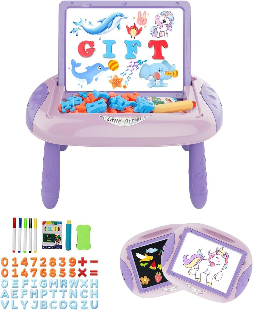 Gift for 1-2 Years Old Girl, Girl Toys with Magnetic Letters and Numbers, Portable Doodle Board Easel, Learning and Educational Toy for 1-2 Years Old Girls (Pink Purple)