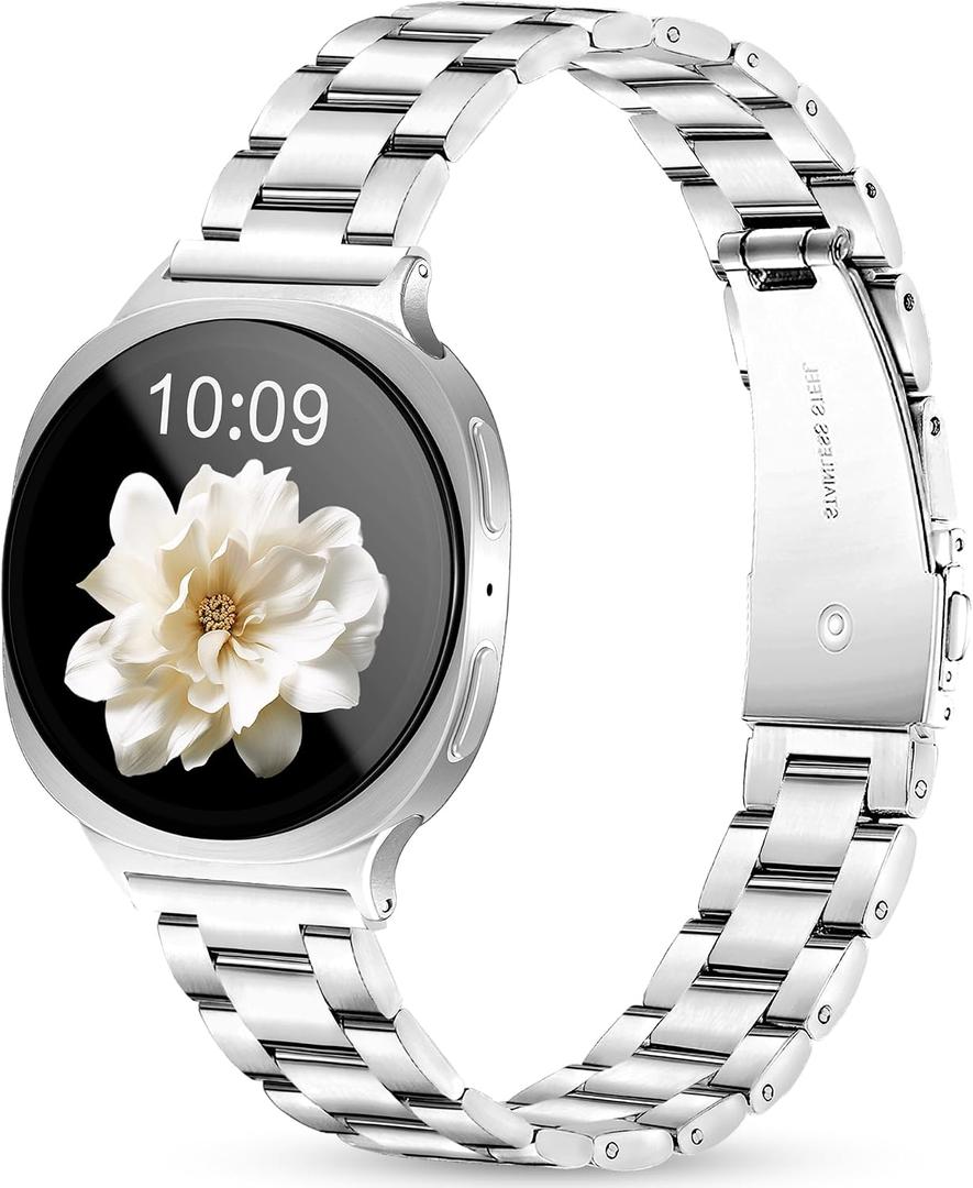 Melyis Slim Metal Band Fits for Samsung Galaxy Watch 8 7 6 5 4 FE 40mm 44mm/Galaxy Watch 8 6 4 Classic, 20mm Stainless Steel Galaxy 8 Watch bands for Women, Thin Band for Samsung Watch Bands-Silver