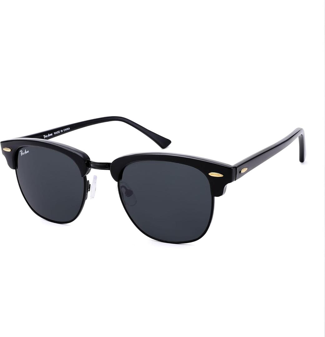 Pro Acme Semi-Rimless Frame Square Sunglasses for Men Women 100% Real Glass Lens (A07 Black Frame Grey Lens)