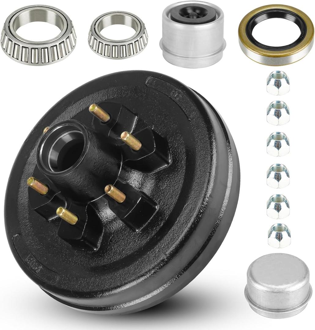 12" x 2" Trailer Brake Drum Kit, 6-Hole, 5.5" Bolt Circle Brake Drum for 5200 lb, 6000 lb Axles, Replacement Brake Hub Drum Assembly for Rvs, Trailer and Semi Truck
