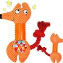 GLURUITE Dog Plush Toy Puppy Teething Squeaky Interactive Chewing Toy with Rope for Small, Medium Dogs