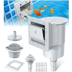 DeeprClean Through Wall Skimmer for Above Ground Pool, Heavy Duty Wall Mount Pool Skimmer Kit, Universally Fits All Standard Pool Wall Openings, In Wall Pool Surface Skimmer for Above ground Pool-Gray