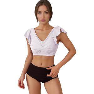 Women's Two Piece Swimsuits High Waist Bikini Set Tummy Control Bathing Suits Summer Ruffle Criss Cross Ruched Swimsuit (X-Large, Black)