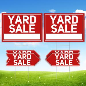 6 Pcs Yard Sale Signs with Stakes, 2-Pack Extra-Large Yard Sale Signs 24" x 16" and 4-Pack Arrow Sale Signs 17" x 6", Double-Sided Waterproof Yard Signs for Yard Sale Kit and Supplies
