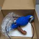 Hanging Scarlet Macaw Parrot Perching on Branch in Metal Round Ring for Home Patio Garden Decor 16" H (Blue and Yellow)