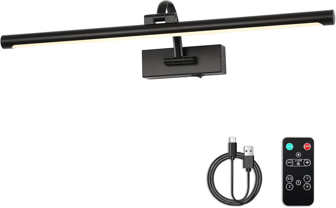 DESOOP Dimmable Black Picture Lights with Remote and Timer Wireless Art Lights Rechargeable Gallery Lighting for Canvas Portrait 24'' Inch 5W Warm White