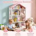 OCINONE Kids Dollhouse Bookshelf and Toy Storage - Wooden Stand Dollhouse Bookcase with 3-Tier Storage Display, Bookshelf for Playing Room, Nursery, Gift for Boys Girls (8 Room - Pink with White)