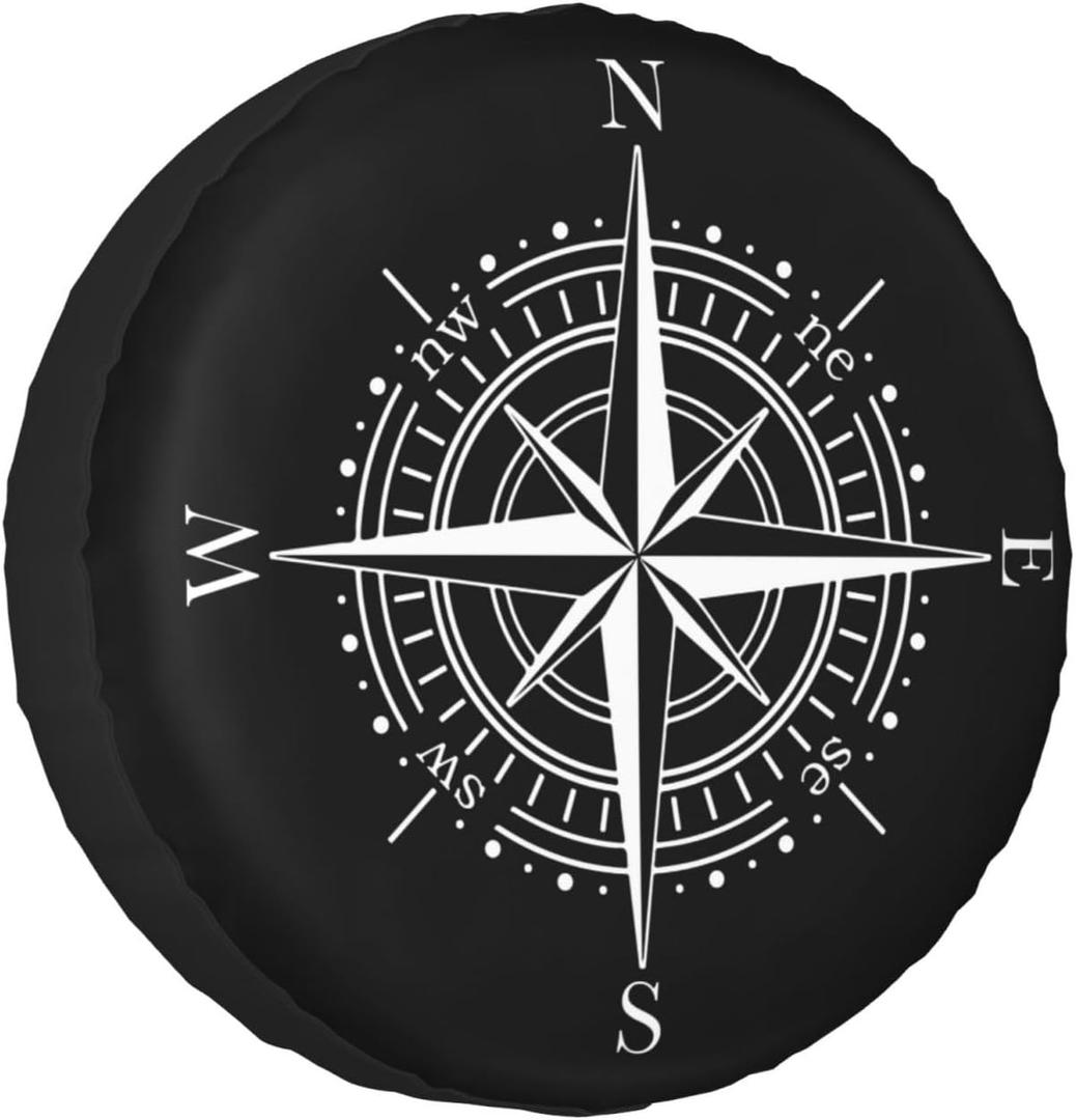 17 Inch Spare Tire Cover Weatherproof Sun Protection Wheel Tire Cover Universal Fit Trailers RV SUV Truck Camper Travel Compass