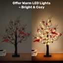 21" Vintage Glowing Table Tree with Cardinals, Christmas Decorations LED String Lights with,Twinkle Trees Lamp with Lighted Branches, for Christmas, Black