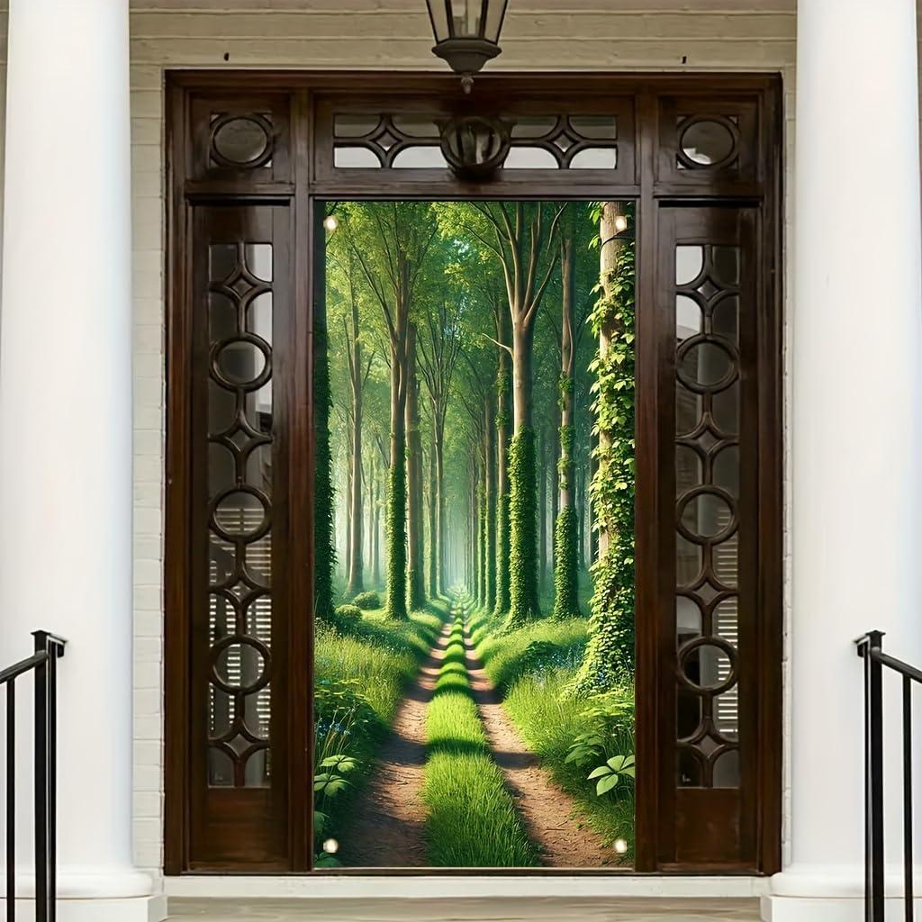 Forest Path Garden Flag Green Tree Woodland Scenery 71x35 inch Double Sided OutdoorYard Banner for Nature Landscape Spring Summer Decor