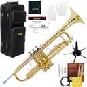 Libretto Gold Lacquer Bb Trumpet Set, Rose Brass Leadpipe, Standard for Beginner & Intermediate Students, Stainless Valve, 7C Mouthpiece, Durable Case, Portable Stand & Maintenance Kit w/Instructions