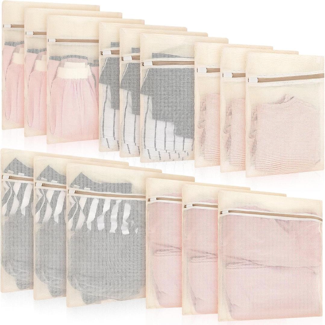 Reallnaive 15 Pcs Organic Cotton Mesh Laundry Bags Breathable Mesh Machine Washing Bag Large Cotton Laundry Bag for Delicates, Lingerie, Garments, Bra, Underwear, Pants, Shoes, Socks, Travel Storage