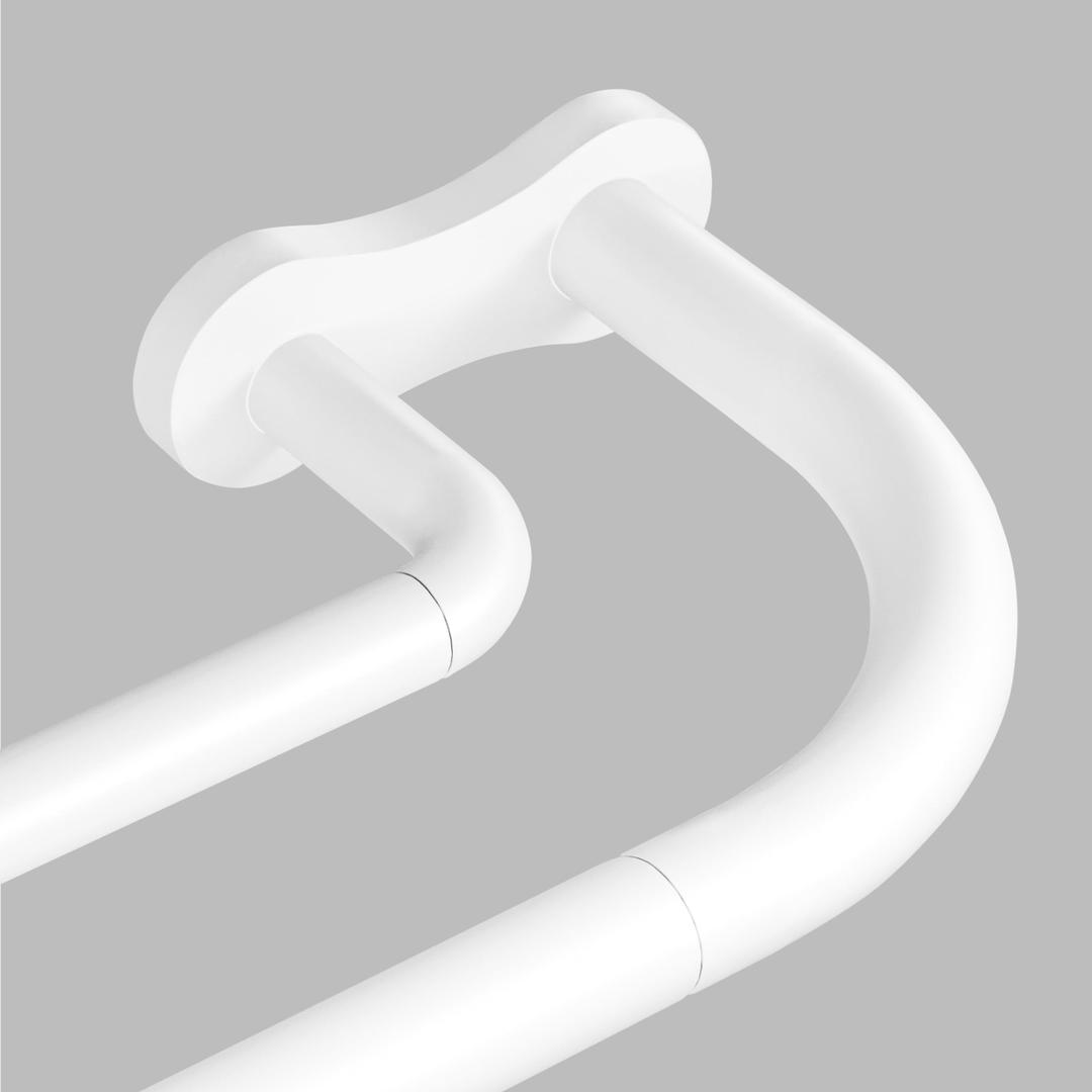 White Double Curtain Rod 34-92 Inch, Wrap Around Blackout Dual Curtain Rods for Windows, Adjustable Heavy Duty Curved Spliced Room Darkening Double Rods, All Metal, Aluminium Bracket