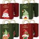easykart labels 8 Pack 12" Large Christmas Gift Bags, Gold Foiled & Laminated Holiday Gnome Gift Bags,(4 Designs - 2 PCs Each) for Gift Wrapping Christmas Party Decorations