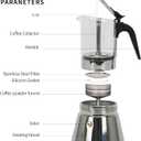 LAOION Stovetop Espresso Maker, 6Cup 240ml Classic Moka Pot, Crystal Glass-top & Stainless Steel Coffee Maker Mocha Pot, Greca De Cafe, Cuban and Italian Coffee Maker for Cafetera Cubana
