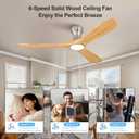 52 Inch Wood Flush Mount Ceiling Fans with Lights and Remote, Dimmable 3 Blade Wood Bedroom Ceiling Fan with Lights Low Profile Ceiling Fans with Light Outdoor Ceiling Fan for Patios Bedroom