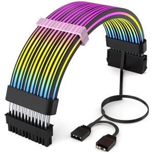 Sirlyr 24 Pin RGB Cable, RGB PSU Cables Extensions - 5V 3Pin Addressable ARGB Motherboard Power Supply fit Black PC Case Build Black Style
