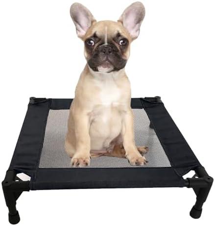 Pozico Elevated Pet Bed with Breathable Mesh for Small Cat and Dog, Raised Cooling Pet Cot for Puppy and Kitty, 18.9x18.9 inch (Black Bed)