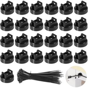 Magnetic Cable Zip Tie Mounts, 25 Pcs Magnets with 100 Pcs Cable Zip Ties, Multipurpose Magnetic Cables Holder for Cables Management, Wire Management Bases (Black)