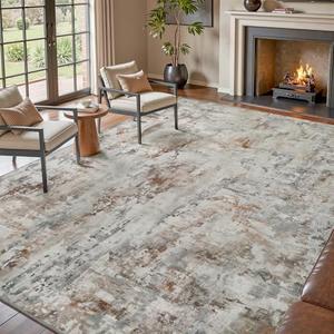 tchdio Area Rug 6x9 Rugs for Living Room- Abstract Soft Living Room Rug-Non Slip Carpet-Machine Washable Rug for Bedroom Dining Room Home Office Modern Rugs Light Light Grey/Brown/Red