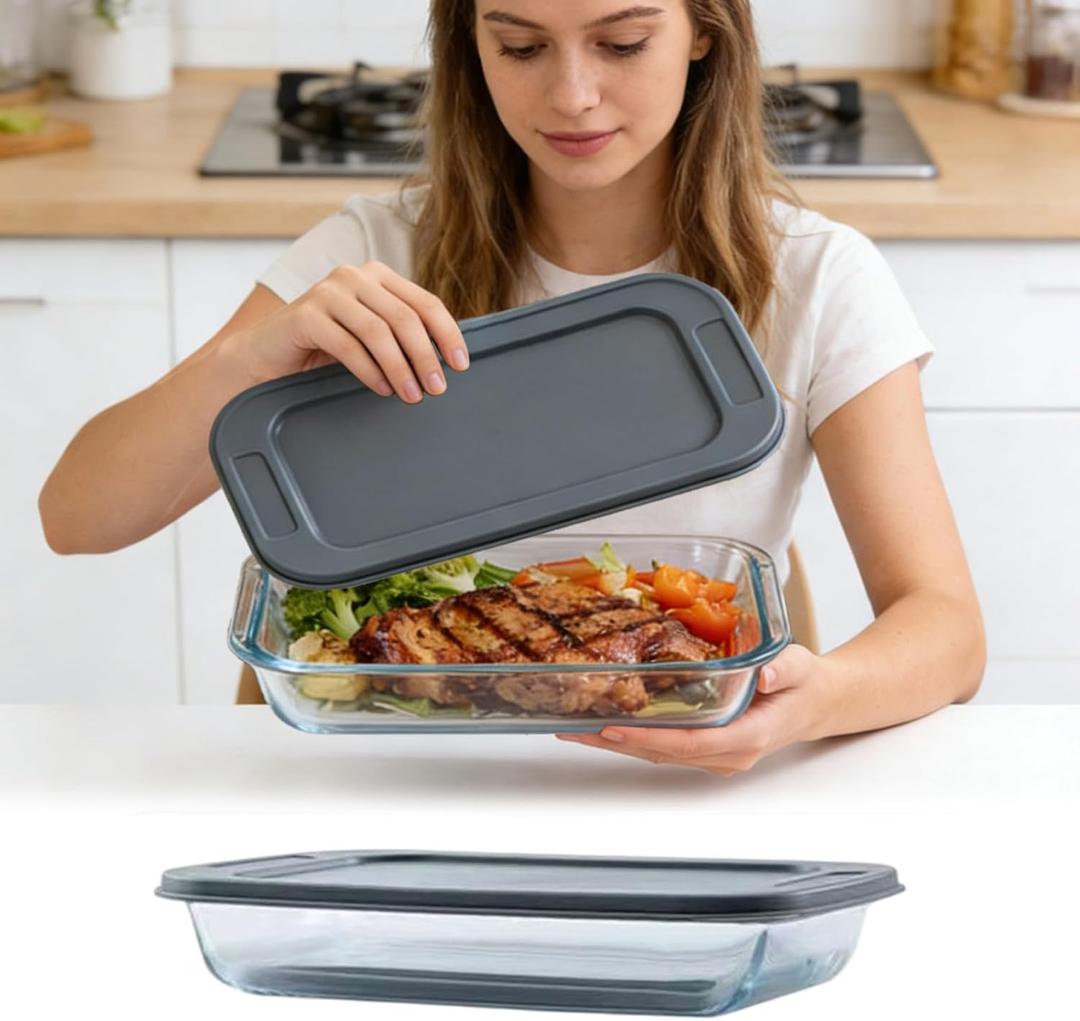 9x13 Glass Baking Dish,9x13 Inch Oblong Glass Cake Pan, Oven Safe Baking Pan for Lasagna, Brownies, Dishwasher Safe (Clear-2.4L)
