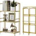 Crofy No Assembly Folding Bookshelf for Living Room, 3 Tier Gold Collapsible Book Shelf for Home Office, Portable Bookcase Storage Organizer