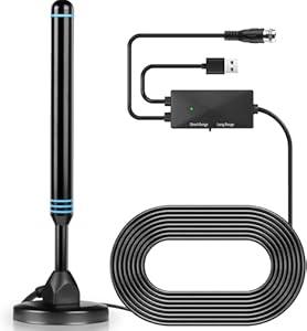 TV Antenna, TV Antenna Indoor with Magnetic Base,Equipped with a Signal Amplifier to Support 4K 1080p Smart Signal Reception, 380 Miles Long Range Reception(Black)