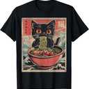 Anime Shirt For Men Women Kids Cat Ramen Noodles Unisex Anime Cat Ramen Japanese Funny Graphic Tees Kawaii Cat Anime Gifts TShirt Black XS