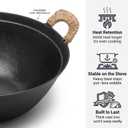 WANGYUANJI Cast Iron Wok Pan with Lid, 13.4 Inch Flat Bottom Large Deep Stir Fry Skillet, Heavy Duty Traditional Chinese Iron Pot for 3-5 People, Induction & Gas Ready