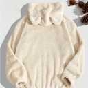 RoseSeek Men's Bear Ear Hoodies Fleece Sweatshirt Fuzzy Pullover Tops (Beige)