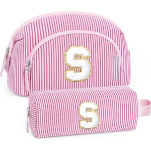 YOOLIFE Gifts for Women Teens - Initial Make Up Bags for Women Teen Girls | Cute Pink Makeup Bag Initial Cosmetic Bag Personalized Gifts for Mom Teacher Girlfriend Sister Friend Birthday Gift Pink S