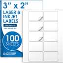 3" X 2" Matte White Printable Shipping Labels (100 Sheets, 1000 Stickers) Mailing and Address Labels, Product Packaging Stickers for Laser & Inkjet Printers - Spartan Industrial Template R011