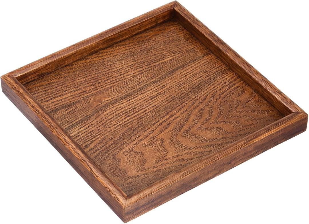 M METERXITY Wood Serving Tray - Square Wooden Decorative Platter, Kitchen Trays, Centerpiece Candle Holder Trays, Apply to Home Cafe Dining (9 Inch, Brown)