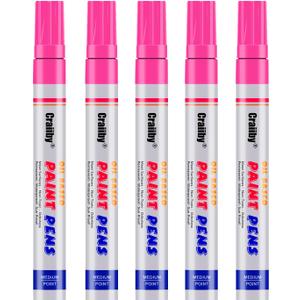 Pink Paint Markers, 5 Pack Oil-Based Waterproof Quick Dry Permanent Paint Pen Set for Rocks Painting, Wood, Fabric, Plastic, Canvas, Glass, Mugs, Metal, Tire, Stone, DIY Craft