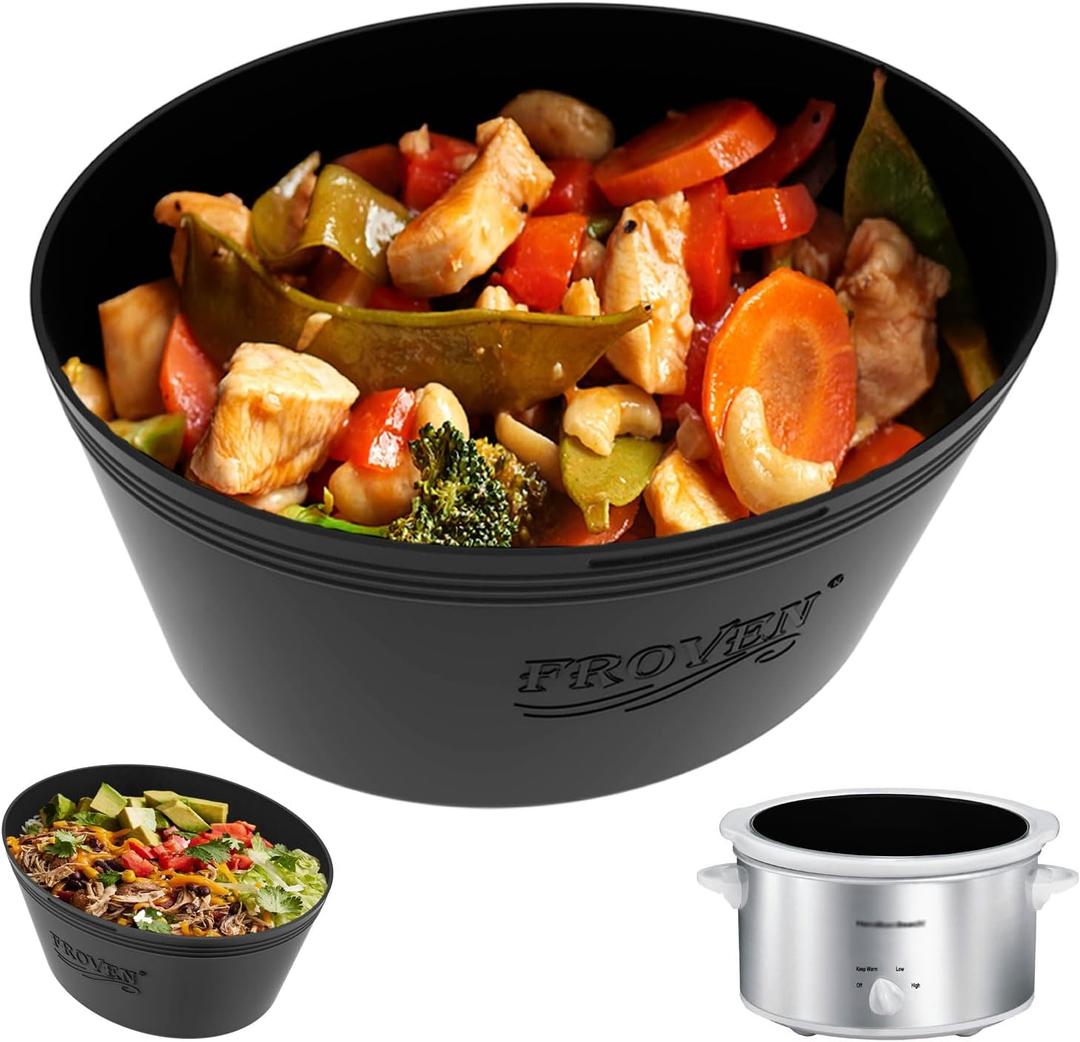 FROVEN 4-4.5 Quart Silicone Slow Cooker Liners Oval Thickened, Weighted & Sturdy Reusable Crockpot Inserts. Leakproof, Dishwasher Safe, Compatible with Most 4QT to 4.5QT Crock Pot Slow Cookers (Dark Grey)