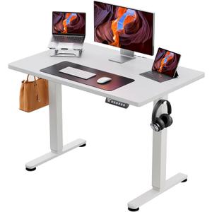ErGear Small Height Adjustable Electric Standing Desk, 40 x 24 Inches Sit Stand up Desk, Memory Computer Home Office Desk with Two-Piece Desktop (White)