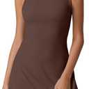 QINSEN Womens Open Back Tennis Dress Sleeveless Built in Shorts Golf Athletic Dress with Pockets (Medium, Chestnut)