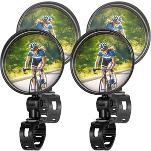 Bike Mirror, Bicycle Cycling Rear View Safe Mirrors, Adjustable Rotatable Handlebars Mounted Plastic Convex Mirror for Mountain Road Bikes (4 PACK BLACK)