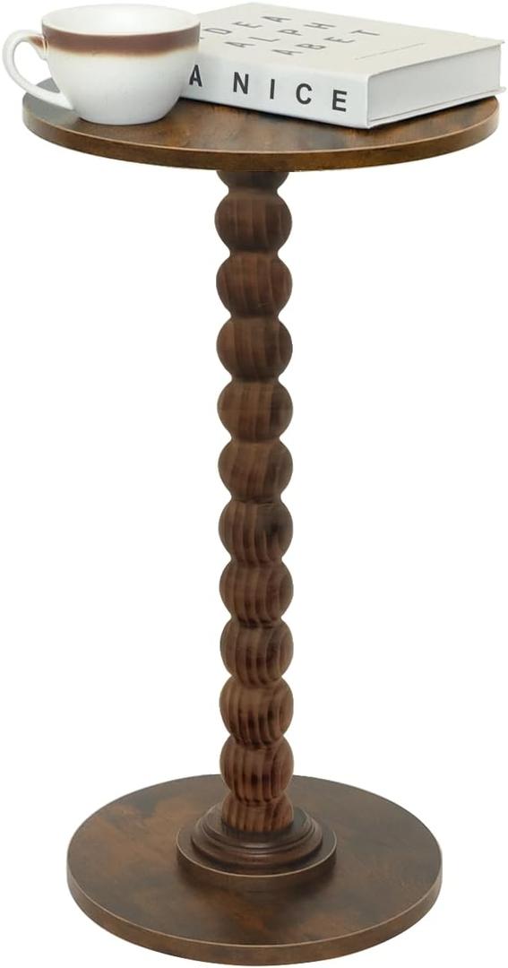 Fultyle Round Side Table, Small Drink Table for Small Spaces, Modern Accent Nightstand with Solid Wood Leg for Living Room, Bedroom, Corners, and Office (Rustic Brown)