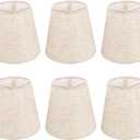 Set of 6 Clip On Lamp Shades, 3.5x5.5x5 Inch Mini Chandelier Shades, Natural Linen Fabric Replacement for Table Wall Lamps