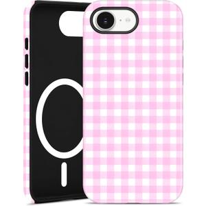 Jusy Compatible with MagSafe Checkered Case for iPhone 16e/17e, Cute Aesthetic Plaid Magnetic Phone Case, Soft TPU and Hard PC Protective Phone Cover for Women GirlsMatte - Pink Plaid