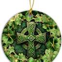 Saint Patrick's Day Ornament | Elegant Irish Celtic Cross Green and Gold, Religious & Spiritual Home Decor, Shamrock (Gold Leaf)