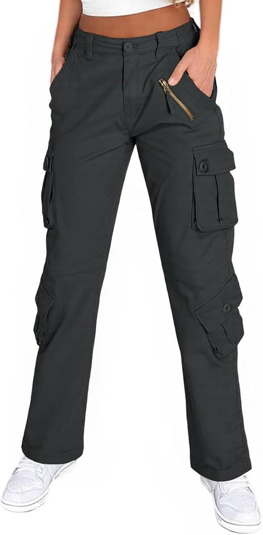 Alfiudad Womens Cargo Pants with Pockets, Women's Casual Military Army Hiking Combat Tactical Work Pants Trousers (2, Dark Grey)