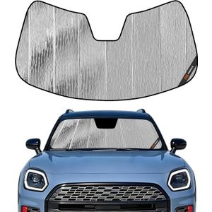 Pigenius Windshield Sunshade for Mini Countryman 2025-2026, Reversible Silver/Black, Liquid Silver Flowing Light & Zero Fold Elastic Strap - Installs in Seconds