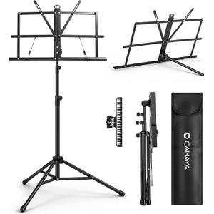CAHAYA Portable Sheet Music Stand - Dual-Use Desktop/Floor Music Stand Height Adjustable Book Holder Folding with Carrying Bag and Clip for Students Musicians Outdoor Performances