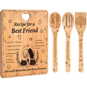 Best Friend Birthday Gifts for Women - Recipe for a Best Friend Bamboo Cutting Board with Engraved Utensils, Unique Bestie Gift for Long Distance Friendship, Housewarming, Christmas